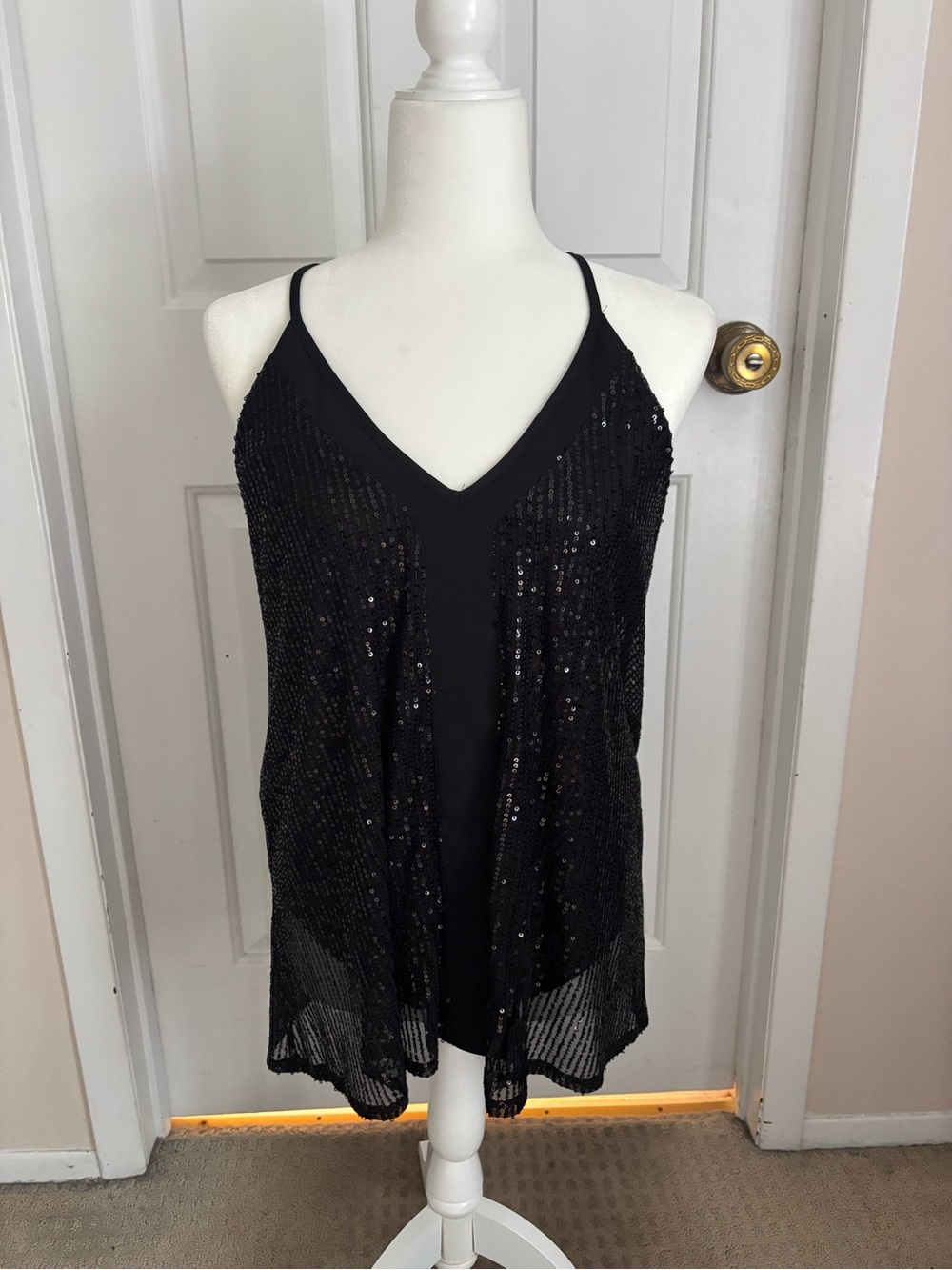 Black Sequin V-Neck Strappy Women's Tank Top - brand new without tags